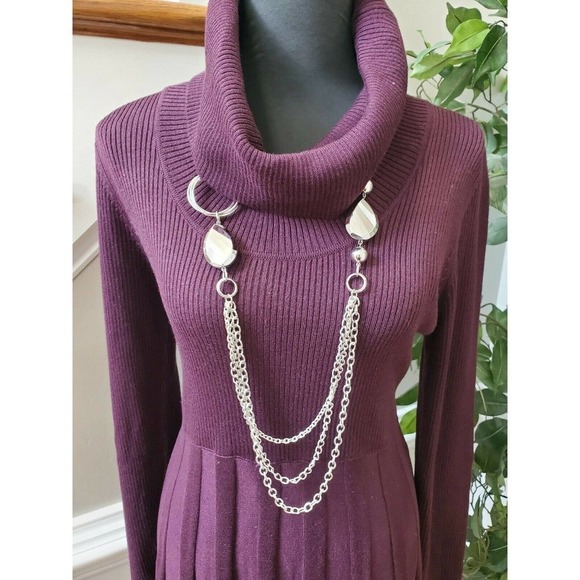 Calvin Klein Women Purple 100% Acrylic Long Sleeve Turtle Neck Knee Length Dress - Picture 2 of 12